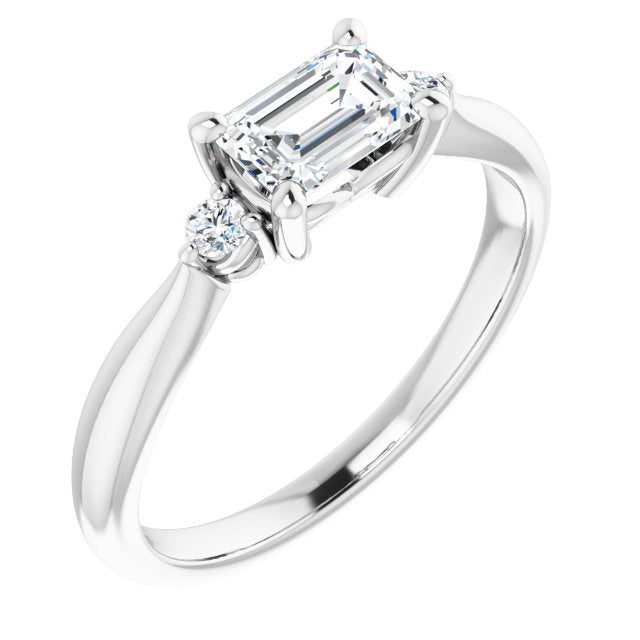 10K White Gold Customizable 3-stone Emerald/Radiant Cut Design with Twin Petite Round Accents