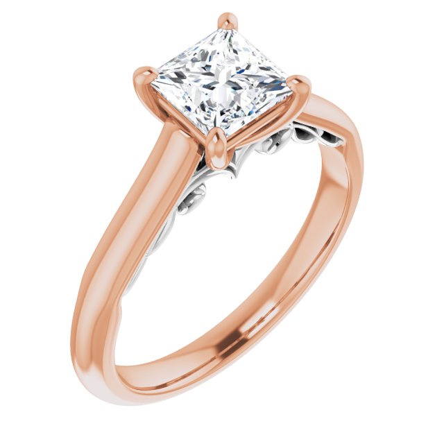 14K Rose & White Gold Customizable Princess/Square Cut Cathedral Solitaire with Two-Tone Option Decorative Trellis 'Down Under'