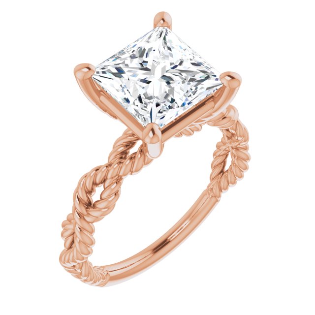 10K Rose Gold Customizable Princess/Square Cut Solitaire with Infinity-inspired Twisting-Rope Split Band