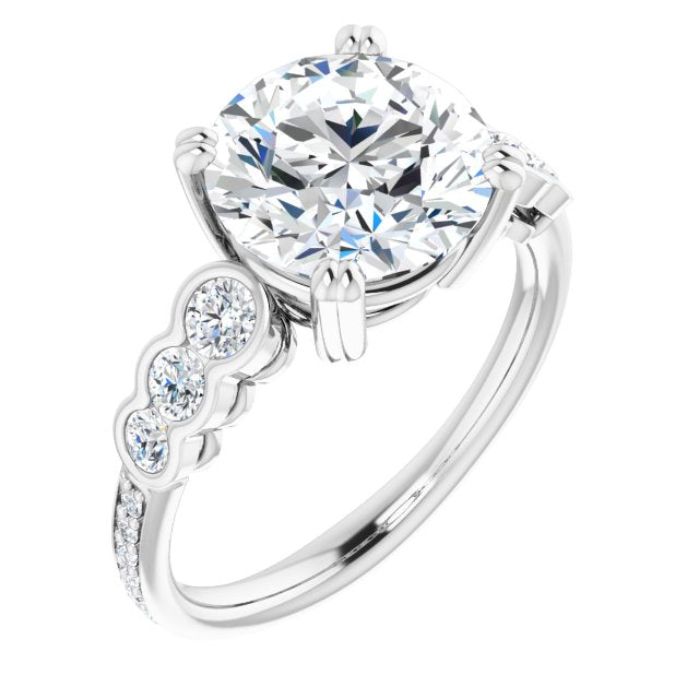 10K White Gold Customizable Round Cut 7-stone Style Enhanced with Bezel Accents and Shared Prong Band