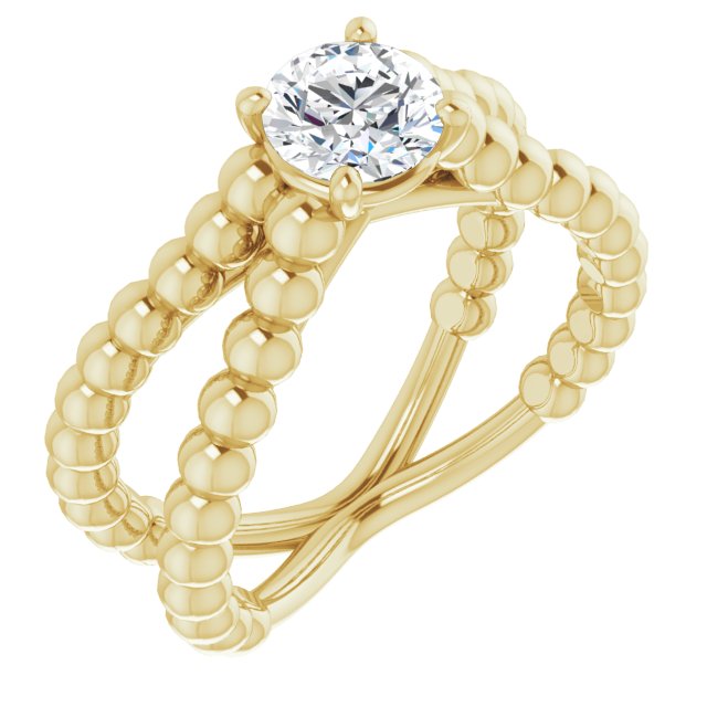 10K Yellow Gold Customizable Round Cut Solitaire with Wide Beaded Split-Band