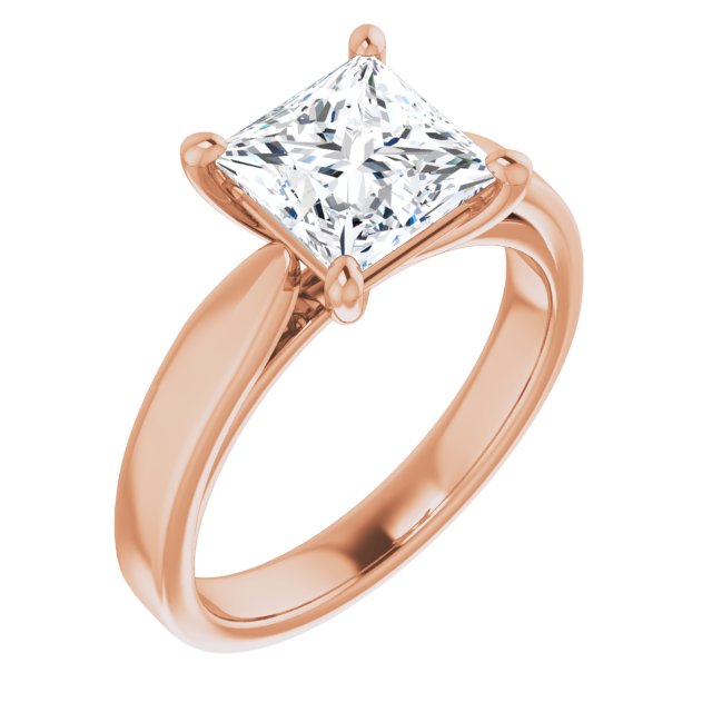 10K Rose Gold Customizable Princess/Square Cut Cathedral Solitaire with Wide Tapered Band