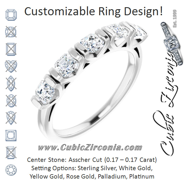 Cubic Zirconia Engagement Ring- The Elizabeth Mary (Customizable 5-stone Asscher Cut Design with Thick Channel Setting)