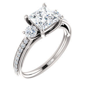 Cubic Zirconia Engagement Ring- The Kristin (Customizable Princess Cut 3-stone Design Enhanced with Pavé Band)