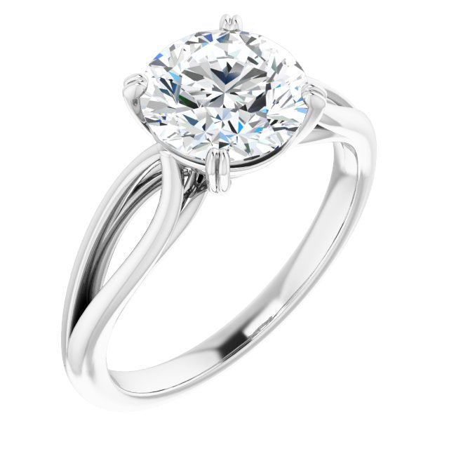 18K White Gold Customizable Round Cut Solitaire with Wide-Split Band