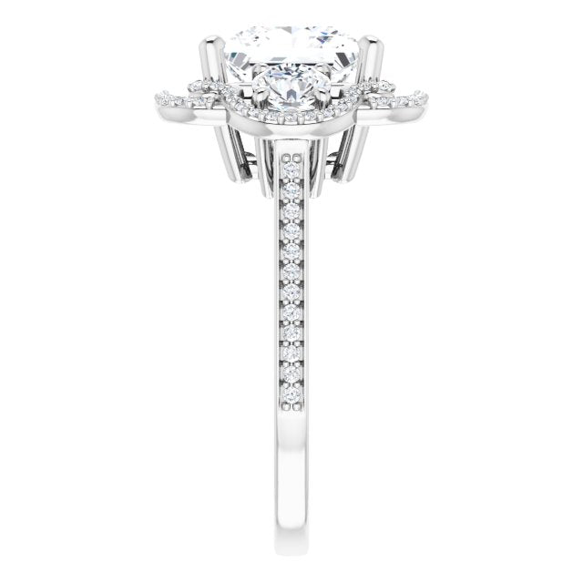 Cubic Zirconia Engagement Ring- The e'Mariana (Customizable Enhanced 3-stone Double-Halo Style with Princess/Square Cut Center and Thin Band)