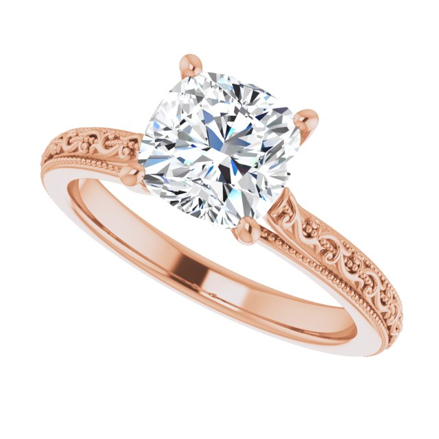 Cubic Zirconia Engagement Ring- The Conchita (Customizable Cushion Cut Solitaire with Delicate Milgrain Filigree Band)