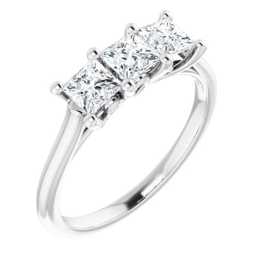 10K White Gold Customizable Triple Princess/Square Cut Design with Thin Band