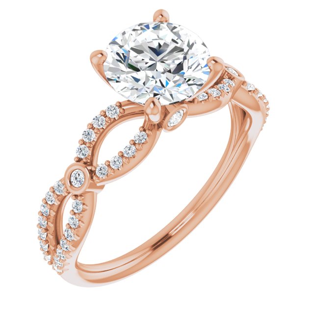 14K Rose Gold Customizable Round Cut Design with Infinity-inspired Split Pavé Band and Bezel Peekaboo Accents