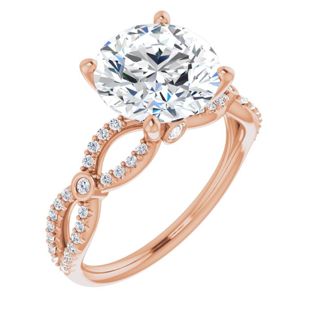 10K Rose Gold Customizable Round Cut Design with Infinity-inspired Split Pavé Band and Bezel Peekaboo Accents