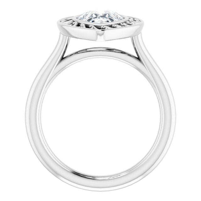 Cubic Zirconia Engagement Ring- The Addie (Customizable Cathedral-Bezel Style Pear Cut Solitaire with Flowery Filigree)