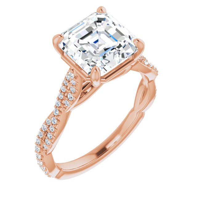 10K Rose Gold Customizable Asscher Cut Style with Thin and Twisted Micropavé Band
