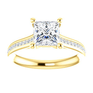 Cubic Zirconia Engagement Ring- The Rosario (Customizable Princess Cut Cathedral Setting with 3/4 Pavé Band)