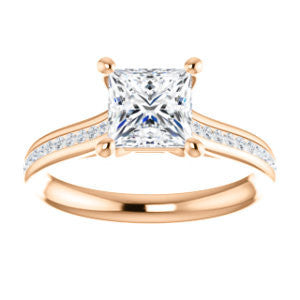 Cubic Zirconia Engagement Ring- The Rosario (Customizable Princess Cut Cathedral Setting with 3/4 Pavé Band)