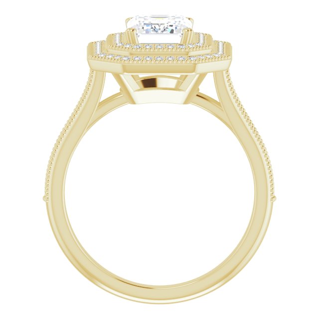Cubic Zirconia Engagement Ring- The Aubriella (Customizable Emerald Cut Design with Elegant Double Halo, Houndstooth Milgrain and Band-Channel Accents)