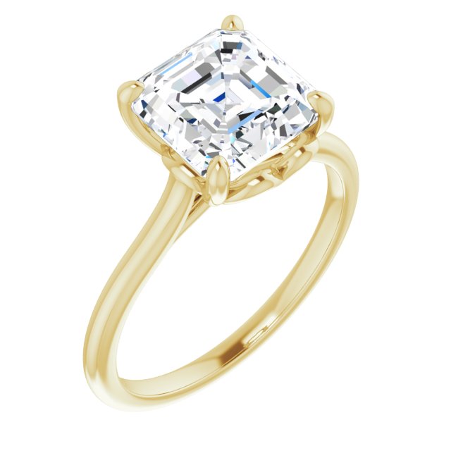 10K Yellow Gold Customizable Cathedral-style Asscher Cut Solitaire with Decorative Heart Prong Basket