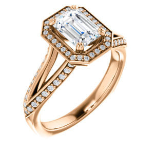 Cubic Zirconia Engagement Ring- The Loren (Customizable Radiant Cut Halo Design featuring Three-sided Twisting Pavé Split Band)