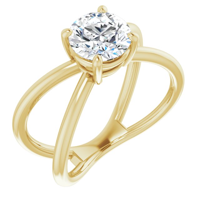 10K Yellow Gold Customizable Round Cut Solitaire with Semi-Atomic Symbol Band