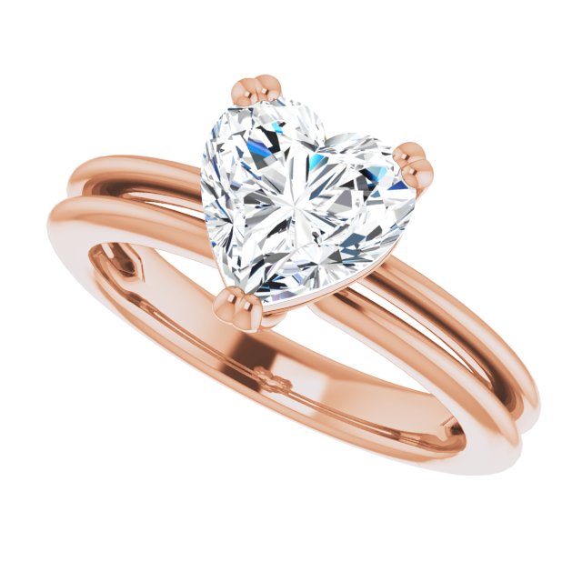 Cubic Zirconia Engagement Ring- The Evie (Customizable Heart Cut Solitaire with Grooved Band)