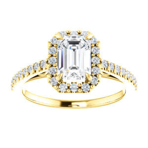 Cubic Zirconia Engagement Ring- The Sunshine (Customizable Radiant Cut Halo Design with Vintage Cathedral Trellis and Thin Pavé Band)