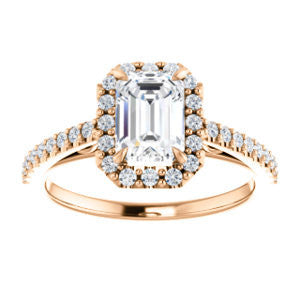 Cubic Zirconia Engagement Ring- The Sunshine (Customizable Emerald Cut Halo Design with Vintage Cathedral Trellis and Thin Pavé Band)