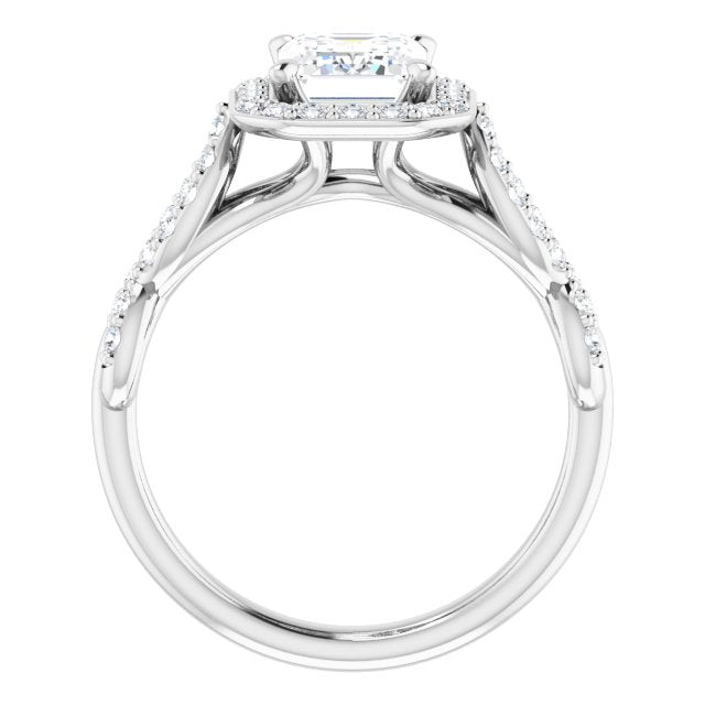 Cubic Zirconia Engagement Ring- The Jakayla (Customizable Cathedral-Halo Radiant Cut Design with Artisan Infinity-inspired Twisting Pavé Band)