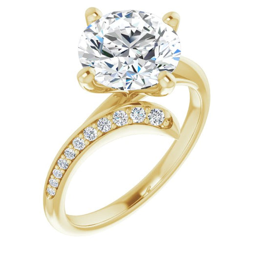 14K Yellow Gold Customizable Round Cut Style with Artisan Bypass and Shared Prong Band