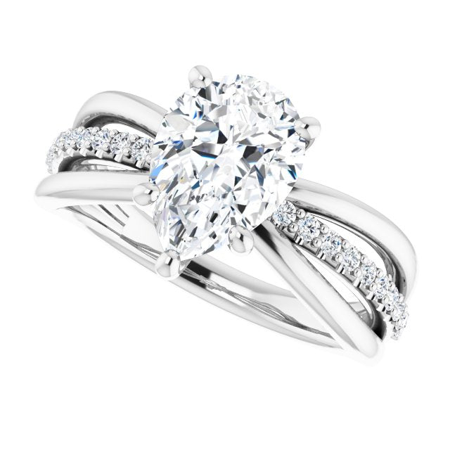 Cubic Zirconia Engagement Ring- The Rissa (Customizable Pear Cut Design with Tri-Split Accented Band)