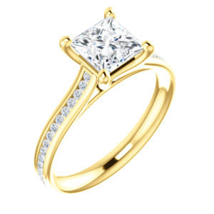 Cubic Zirconia Engagement Ring- The Rosario (Customizable Princess Cut Cathedral Setting with 3/4 Pavé Band)