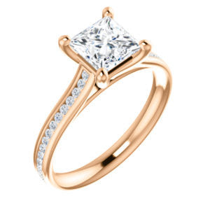 Cubic Zirconia Engagement Ring- The Rosario (Customizable Princess Cut Cathedral Setting with 3/4 Pavé Band)