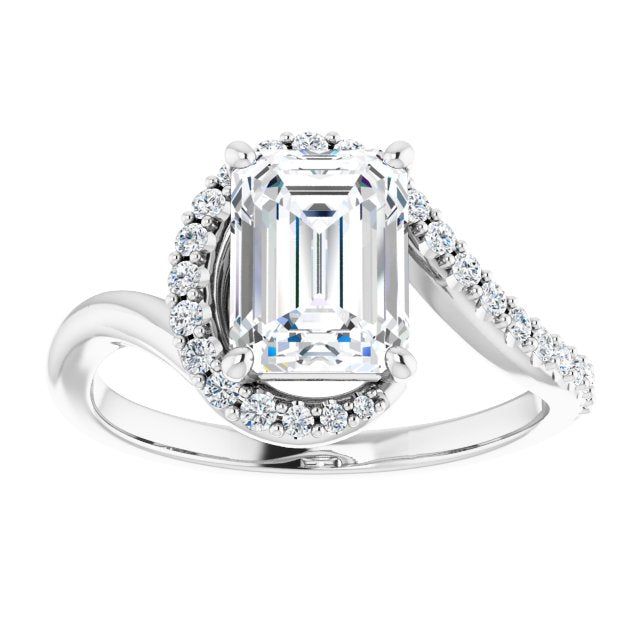 Cubic Zirconia Engagement Ring- The Phyllis (Customizable Emerald Cut Design with Swooping Pavé Bypass Band)