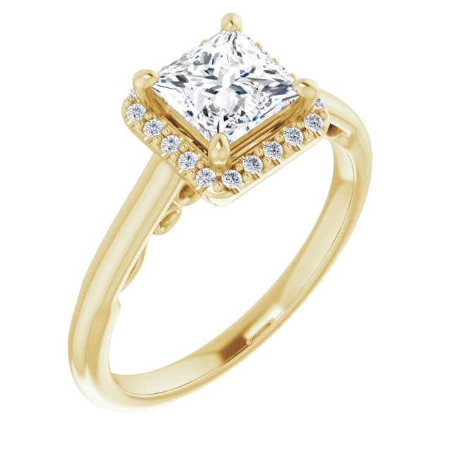 10K Yellow Gold Customizable Cathedral-Halo Princess/Square Cut Style featuring Sculptural Trellis