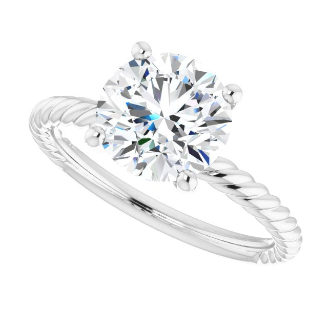Cubic Zirconia Engagement Ring- The Donna Lea (Customizable Round Cut Solitaire featuring Braided Rope Band)