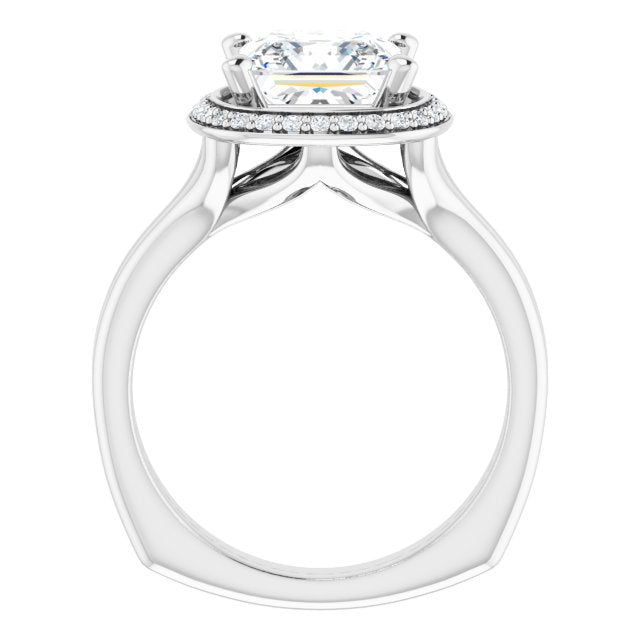 Cubic Zirconia Engagement Ring- The Elaine Li (Customizable Princess/Square Cut Style with Halo, Wide Split Band and Euro Shank)