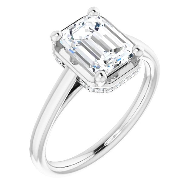 Cubic Zirconia Engagement Ring- The Romina Salomé (Customizable Super-Cathedral Emerald Cut Design with Hidden-stone Under-halo Trellis)