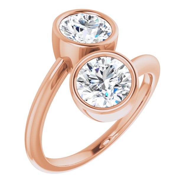 10K Rose Gold Customizable 2-stone Double Bezel Round Cut Design with Artisan Bypass Band