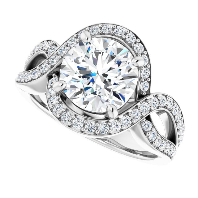Cubic Zirconia Engagement Ring- The Effie (Customizable Round Cut Center with Infinity-inspired Split Shared Prong Band and Bypass Halo)