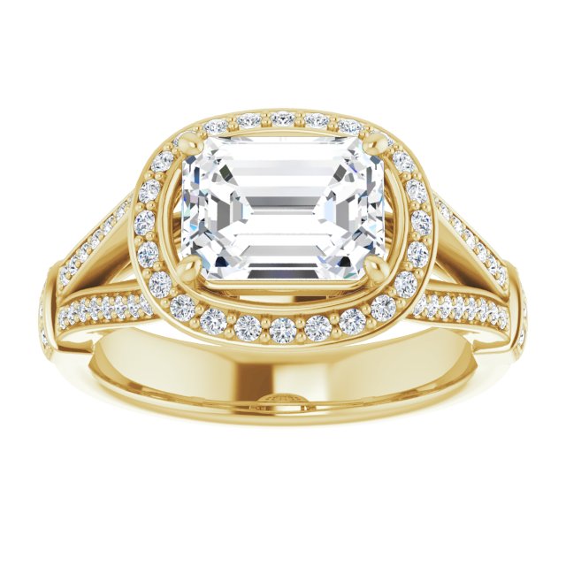 Cubic Zirconia Engagement Ring- The Cecelia (Customizable Radiant Cut Horizontal Setting with Halo, Under-Halo Trellis Accents and Accented Split Band)