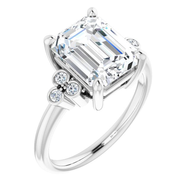 14K White Gold Customizable 7-stone Emerald/Radiant Cut Center with Round-Bezel Side Stones