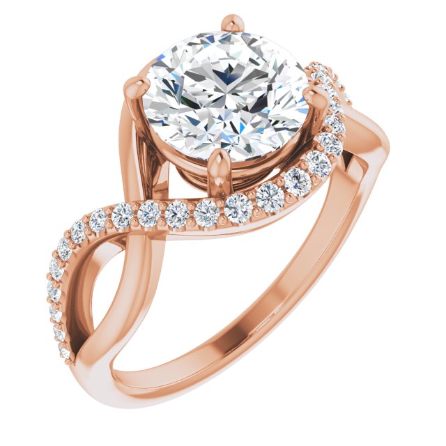 18K Rose Gold Customizable Round Cut Design with Semi-Accented Twisting Infinity Bypass Split Band and Half-Halo