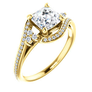 Cubic Zirconia Engagement Ring- The Candie (Customizable Asscher Cut with Artisan Bypass Pavé and 7-stone Cluster)