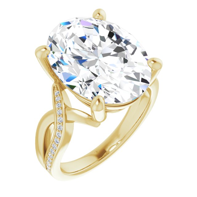 10K Yellow Gold Customizable Oval Cut Center with Curving Split-Band featuring One Shared Prong Leg
