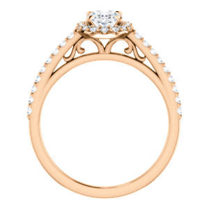Cubic Zirconia Engagement Ring- The Sunshine (Customizable Oval Cut Halo Design with Vintage Cathedral Trellis and Thin Pavé Band)