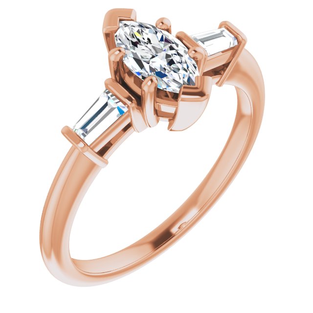 10K Rose Gold Customizable 3-stone Marquise Cut Design with Dual Baguette Accents)