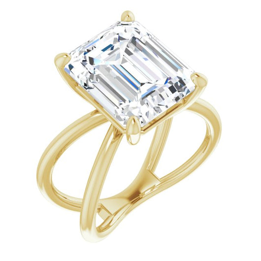 10K Yellow Gold Customizable Emerald/Radiant Cut Solitaire with Semi-Atomic Symbol Band