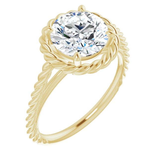 Cubic Zirconia Engagement Ring- The Carrington (Customizable Cathedral-set Round Cut Solitaire with Thin Rope-Twist Band)