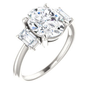 Cubic Zirconia Engagement Ring- The Andrea (Customizable Oval Cut 3-stone with Dual Emerald Cut Accents)