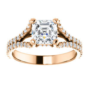 Cubic Zirconia Engagement Ring- The Marilyn (Customizable Cathedral-set Asscher Cut Center with Split-Pavé Band and Prong Accents)