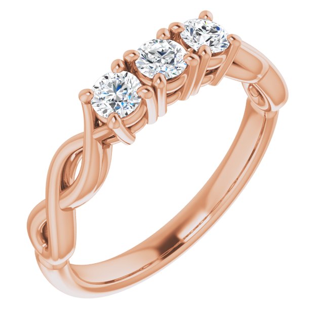 10K Rose Gold Customizable Triple Round Cut Design with Twisting Infinity Split Band
