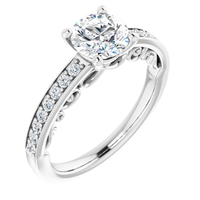 10K White Gold Customizable Round Cut Design featuring 3-Sided Infinity Trellis and Round-Channel Accented Band